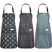 3 Pieces Women Apron With Pockets Adjustable Cooking Aprons Kitchen Bib ... - $27.99