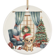 Cute Chihuahua Puppy Dog Santa Hat Christmas Ornament Ceramic Gift Tree Decor - £11.82 GBP