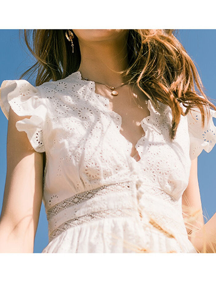 Women's Ruffle Cap Sleeve Trim Eyelet Embroidered 100% Cotton Dress in White AUS Item image 4