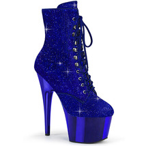 PLEASER Sexy 7&quot; Heel Royal Blue Chrome Platform Rhinestones Covered Ankle Boots - £109.57 GBP