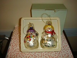 Partylite Snowbell Boy And Girl Glass Ornaments P7611 - £17.52 GBP