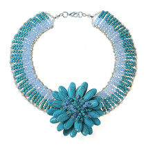 Exotic Lotus Turquoise Flower Blossom Statement Necklace - £44.30 GBP