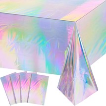 4 Pack Iridescent Plastic Tablecloths Shiny Disposable Laser Rectangle T... - $18.89