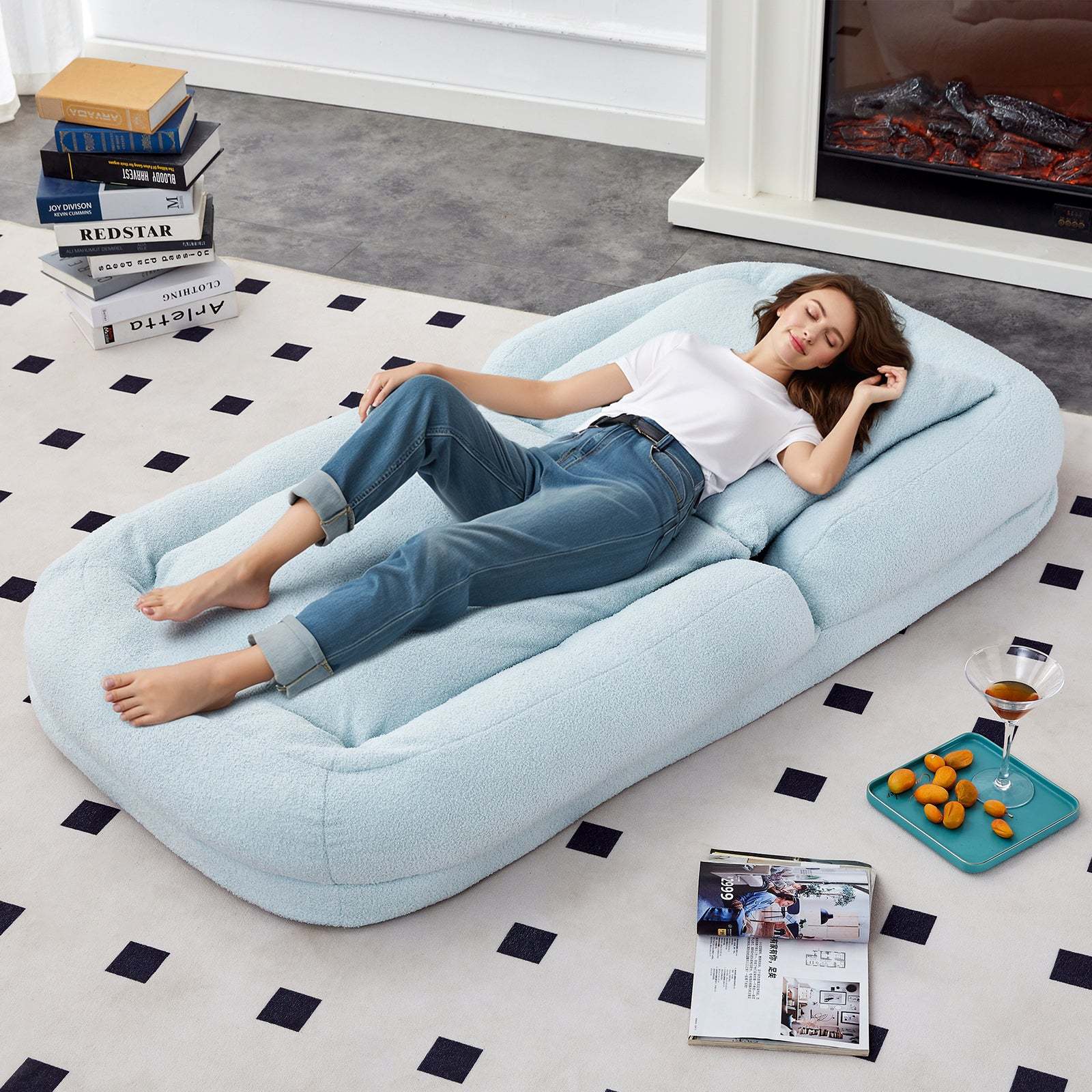 Light Blue Teddy Folding Sofa Chair - 5-Pos Gaming, Relax Item image 5