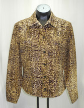 Transitions Gold Brown Print Silk Button-Front Lined Shirt Jacket - Wome... - $16.10