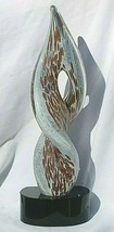 Hand Blown Art Glass Abstract Twisted Sculpture White Black Swirl Gold F... - $995.99