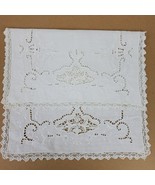 Vintage Crochet Embroidery w/ Cutouts Dresser Doily Approx 17x11 Inch Iv... - $16.82 CAD
