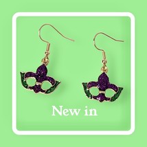 Mardi Gras Glitter Dangle Earrings. Feather Mask, Crown, Shoes, Bottle D... - €5,96 EUR