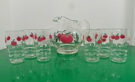 Vintage Tomato Juice Ball Pitcher with Tumbler (s) Glass 7-pc Set Reeded Handle - $39.55