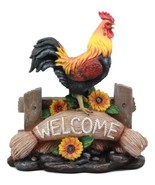 Large Country Chicken Rooster On Wooden Fence With Sunflowers Welcome St... - $81.69 CAD
