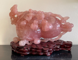 Fabulous Antique Chinese Carved Rose Quartz Lidded Vessel on Wood Stand - £1,182.57 GBP