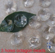 100pcs 14mm Transparent Octagonal Crystal Chandelier Beads Three Holes W... - $13.24