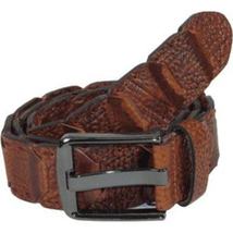 Men Genuine Leather Belt PIERO ROSSI Turkey Crocodile print Hand Stich 69 Cognac image 4