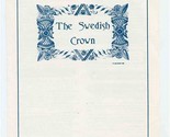 The Swedish Crown Menu North Main Street Lindsborg Kansas 1980&#39;s - £13.93 GBP