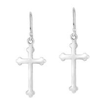Simple Iconic Christian Cross Sterling Silver Dangle Earrings - £12.04 GBP