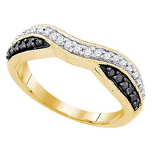 10K Yellow Gold Black Color Enhanced Round Diamond Womens Wedding Band Ring 1/3 - £239.74 GBP