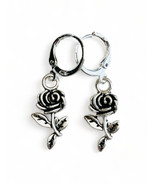 Rose Earrings Flower 12mm Sterling Silver Hoops Huggies Minimalist Style - $12.00