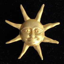 Radiant Celestial SUN Brushed Gold Tone Pin Back Brooch 1.5” - £15.17 GBP