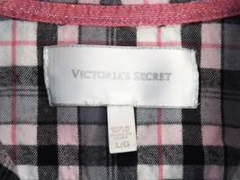 Victoria&#39;s Secret Pink Black Gray White Plaid Button Up Flannel Pajama T... - $13.86