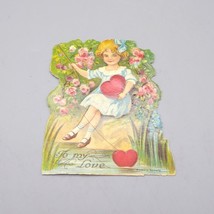 Vintage Die Cut Valentine Paper Decor, Fishing Girl Stand Up, Hearts and Flowers - £7.61 GBP