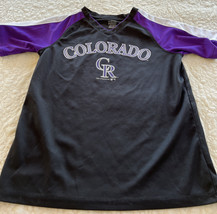 Genuine Merchandise Colorado Rockies Baseball Black Short Sleeve Shirt 10-12 - £7.32 GBP