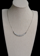 Silver Tone Crescent Curved Bar Pendant Sparkly Crystal Rhinestone Necklace - £8.69 GBP