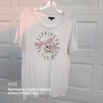 Fifth Sun Skull Roses Happiness is the Way Happy T Shirt Soft Worn Women... - £15.89 GBP