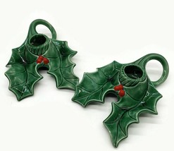 Green Holland Mold Holly Berry Candlestick Holder Christmas - £19.38 GBP