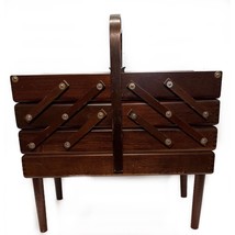 Vintage Sewing Box Wood Accordion Style 3 Tier Folding Chest X-Large 19.5&quot; - £102.85 GBP