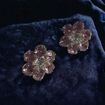 Floral Rhinestone Pink Floral Vintage Earrings Womens Jewelry Costume - £14.94 GBP