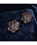 Floral Rhinestone Pink Floral Vintage Earrings Womens Jewelry Costume - £14.92 GBP
