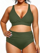 Yonique Womens Plus Size Bikini High Waisted Bathing Suits 2Piece M Army... - $19.62