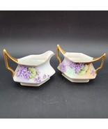 Antique T&amp;V Limoges France Purple Floral Gold Handle Creamer Sugar Set 1... - $54.14 CAD