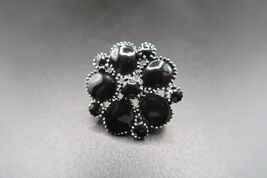 Vtg Silver Tone Black Enamel Flower Brooch 1" Classic Timeless Beautiful - $12.99