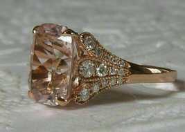 3Ct Cushion Cut Morganite Diamond Solitaire Engagement Ring 14K Rose Gold Finish - £66.90 GBP