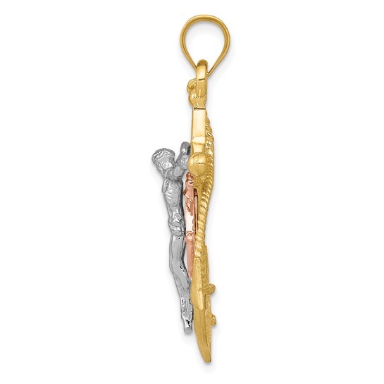 14K Tri-Color Gold Mariner Religious Crucifix Pendant Item image 2