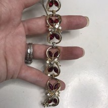 Vintage Coro Red Rhinestone and Baguette Bracelet Safety Chain FLAW - £14.62 GBP