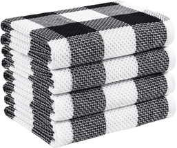 100% Cotton Waffle Weave Kitchen Towels, 20 X 28 Inches 4-Pack, Black &amp; ... - $30.64