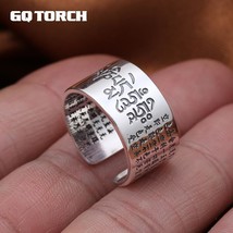 Solid 999 Sterling Silver Sanskrit Buddhist Mantra Rings Wide For Men And Women  - £45.71 GBP