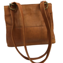 Tan Beige Leather Shoulder Bag Block Compartments Adjustable Handle Purse  - $39.99