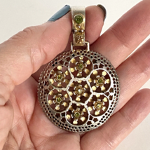 Premier Designs Chunky Floral Medallion Rhinestones Two Tone SteamPunk Pendant - £17.60 GBP