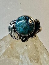 Navajo ring mystery blue stone size 6 sterling silver leaves or feathers women g - £52.58 GBP