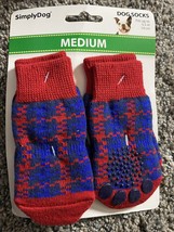 SimplyDog Dog Socks Size Medium Red &amp; Blue Fits Up To 5.5” 14cm - $5.94