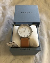 Skagen Men&#39;s Hagen Stainless Steel Case With Tan Leather Band SKW6312 - £115.89 GBP