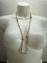 Vintage Hand Beaded Seashell Shell Long 16&quot; Necklace Hippy Boho Island K... - $9.89