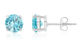 Crislu Blue Aquamarine Cubic Zirconia Stud Earrings 2.0 ctw March birthstone - £23.30 GBP