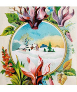 C1900s Victorian Trade Greeting Card  Lithograph Easter Flower Winter Sc... - $19.99