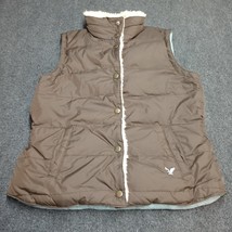 American Eagle Puffer Vest Women Large Brown Goose Down Quilted Lining Jacket - £22.11 GBP