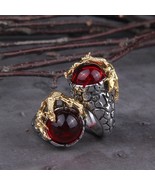Domineering Men Ring Golden Dragon Guarding Natural Red Crystal Punk Jewelry Box - £13.27 GBP