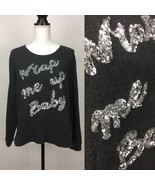 H&M Dark Gray Longsleeve Sweatshirt Top wrap me up Baby Silver Sequin on Front - £11.94 GBP